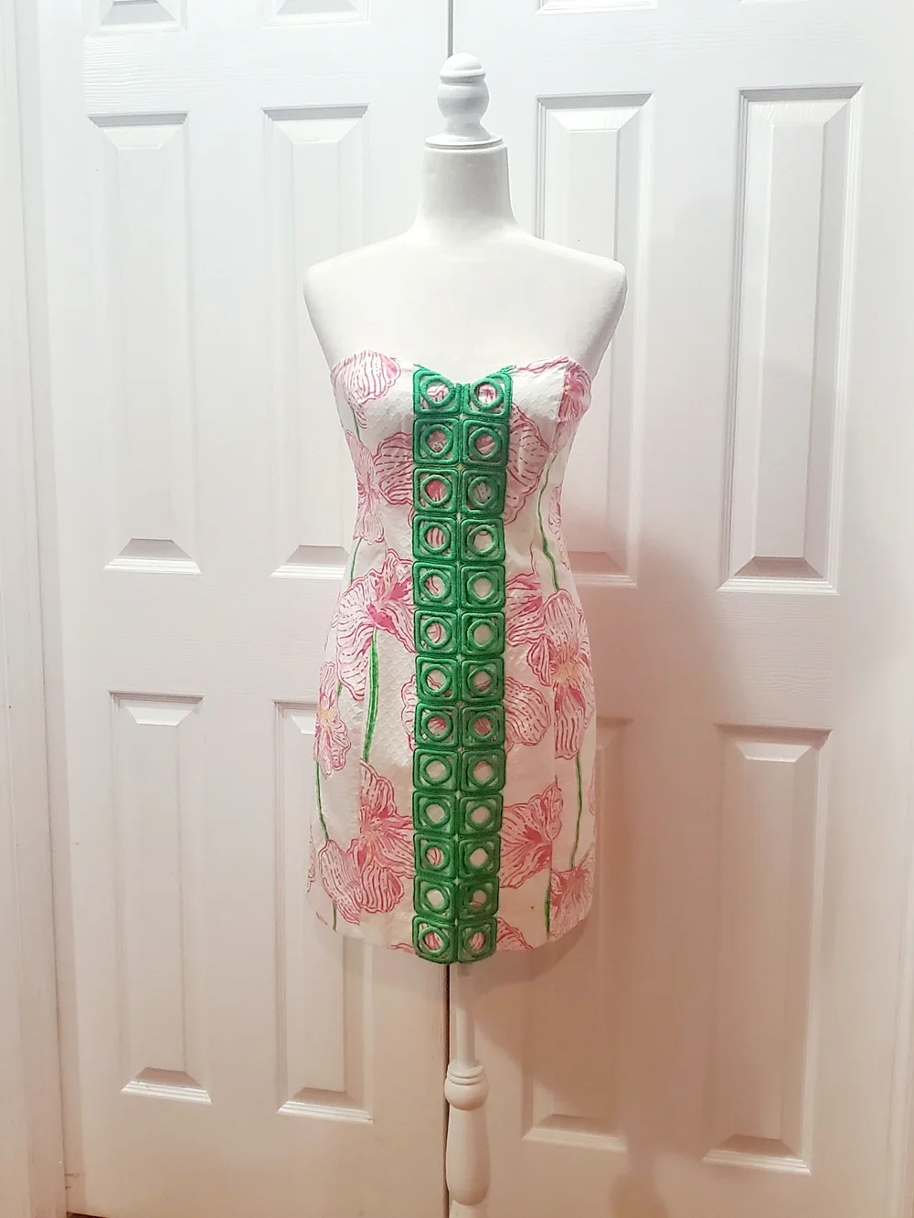 Lilly Pulitzer Inspired Strapless Floral Mini Dress Size 6 Pink Green Resortwear - Picture 2 of 14